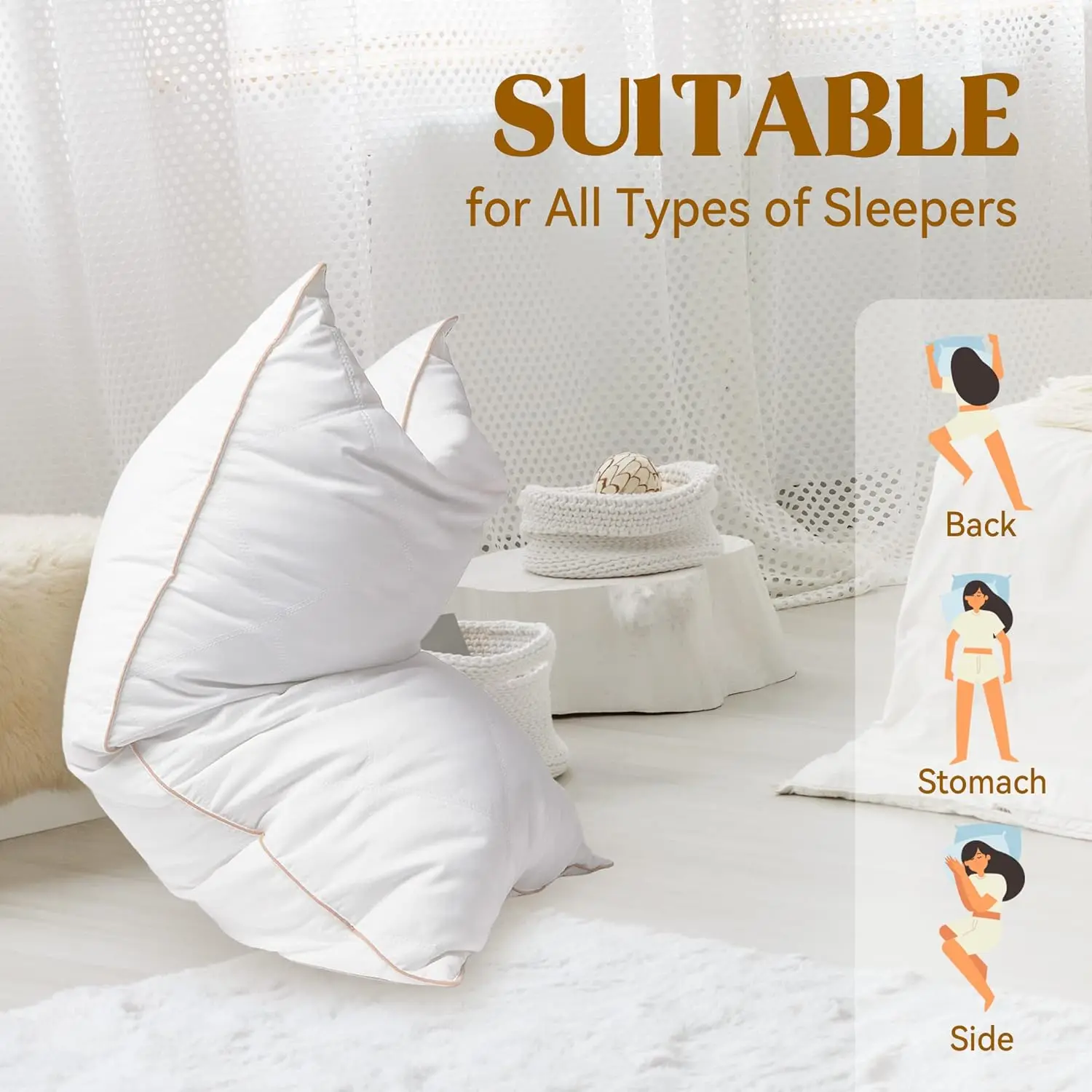 Goose Feather Pillow with 100% Cotton Shell Medium Firm Soft Support Filling High-quality Goose Feather and Polyester for Home