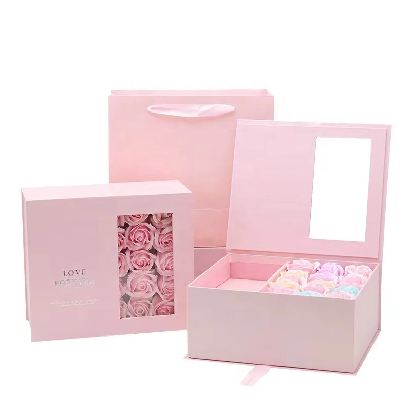 Made in China Low Moq Factory Price Luxury Flower Boxes for Straberries and Flowers with Clear Window Velvet Ribbon and Logo