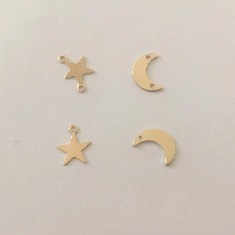 High quality 14k Gold Filled Double Holes Moon Star Pendant Charms for Necklace Making