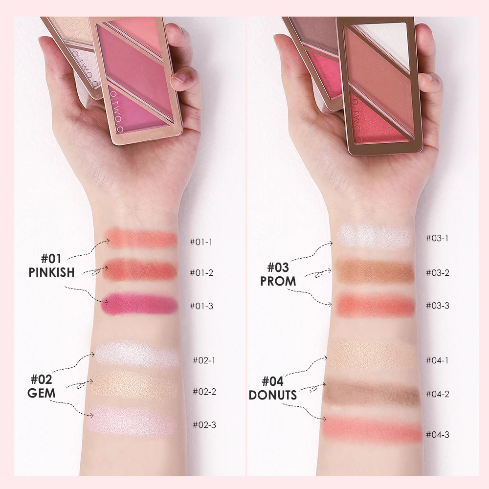 O.TWO.O New Arrival 3 IN 1 Makeup palette Blusher Highlights Shadows 4 types of colors blusher palette