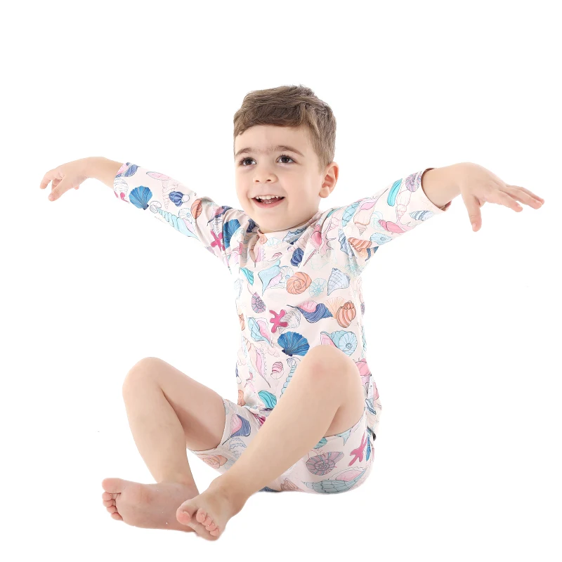 Private Label Logo Surf Custom Child Boys Long Sleeve Sleeves Rashvest & Elastic Waist Short Set Rash Guard Rashguard Swim Set