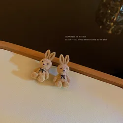 Winter Anime Bunny Stud Earrings Piercing for Woman All Match Cute Plush Rabbit Earrings Cartoon Popular Flocking Party Jewelry