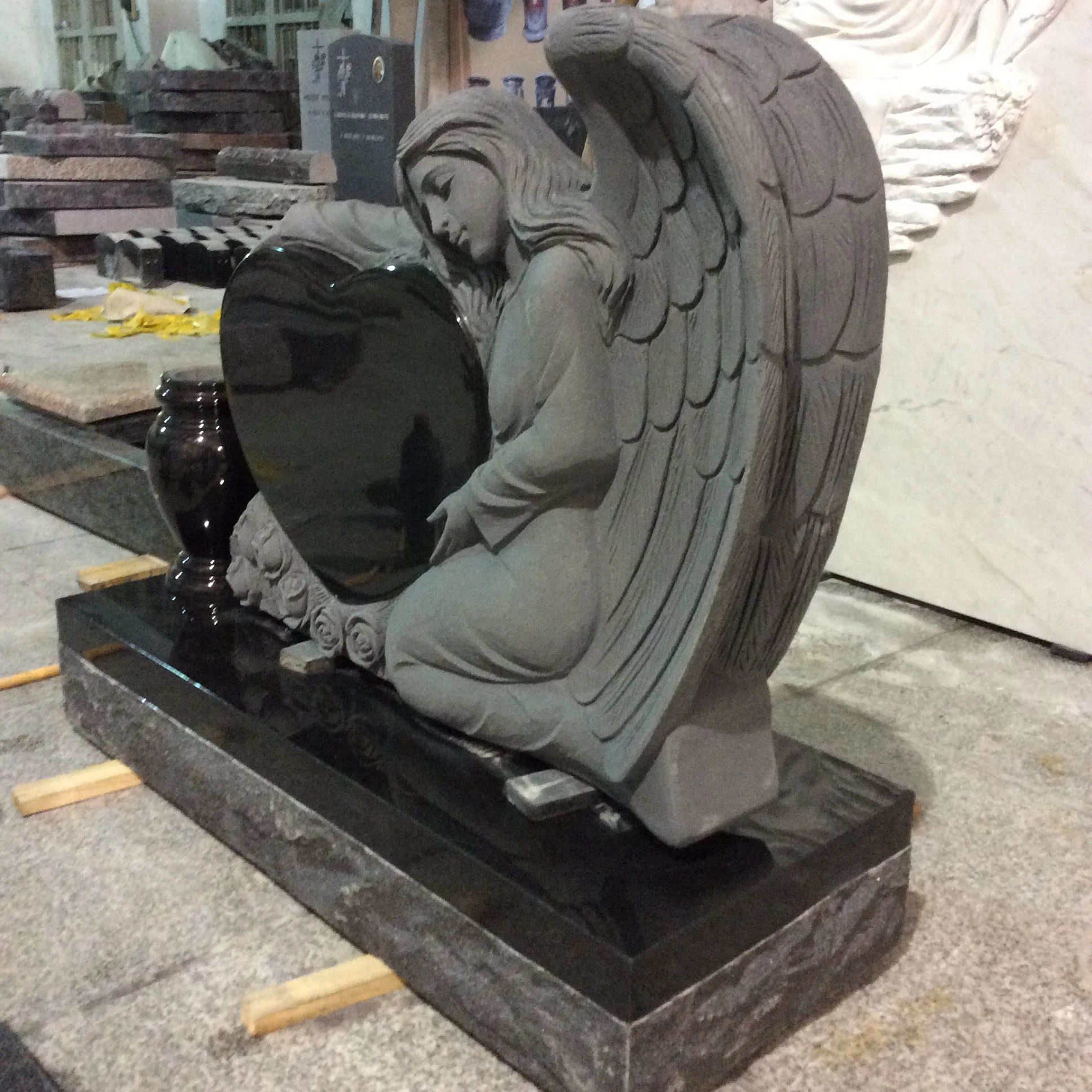 
Haobo Stone Black Granite Single Angel Heart Headstone and Tombstone 