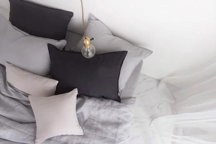 Luxury 4pcs Bedding Set Raw Dyed Premium Gray 100% Stone Washed French Belgian Flax Linen Fabric Bed Sheet Home