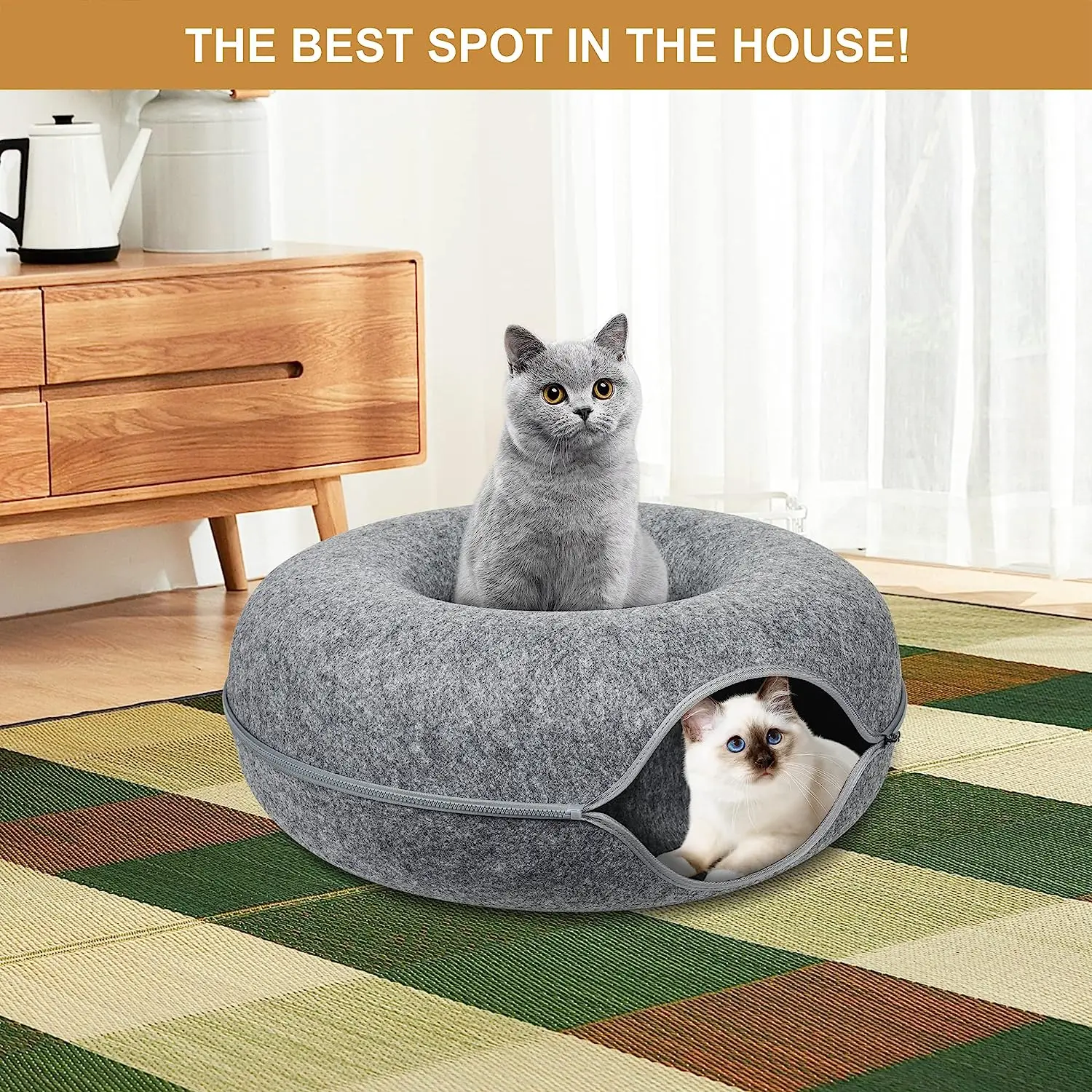 Wholesale Pet Product Custom Pet Bed Cushion Portable Cat Cave Folded Felt Cat Tunnel Indoor Cat Bed Multifunction