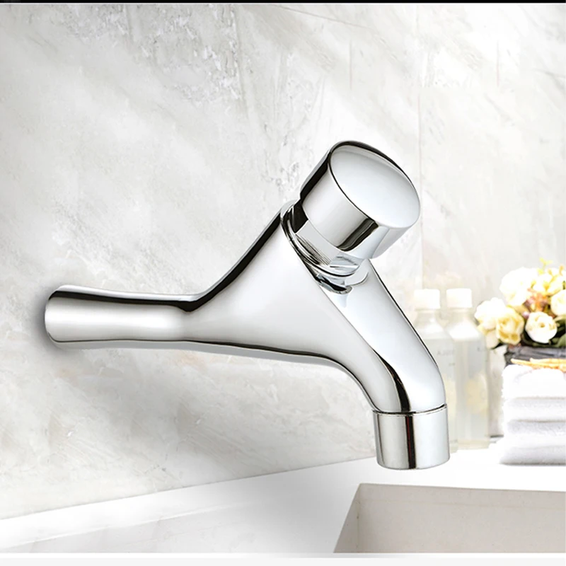 Wash Bowl Wall Mounted Brass Basin Mixer Faucets kitchen tap modern time delay faucet