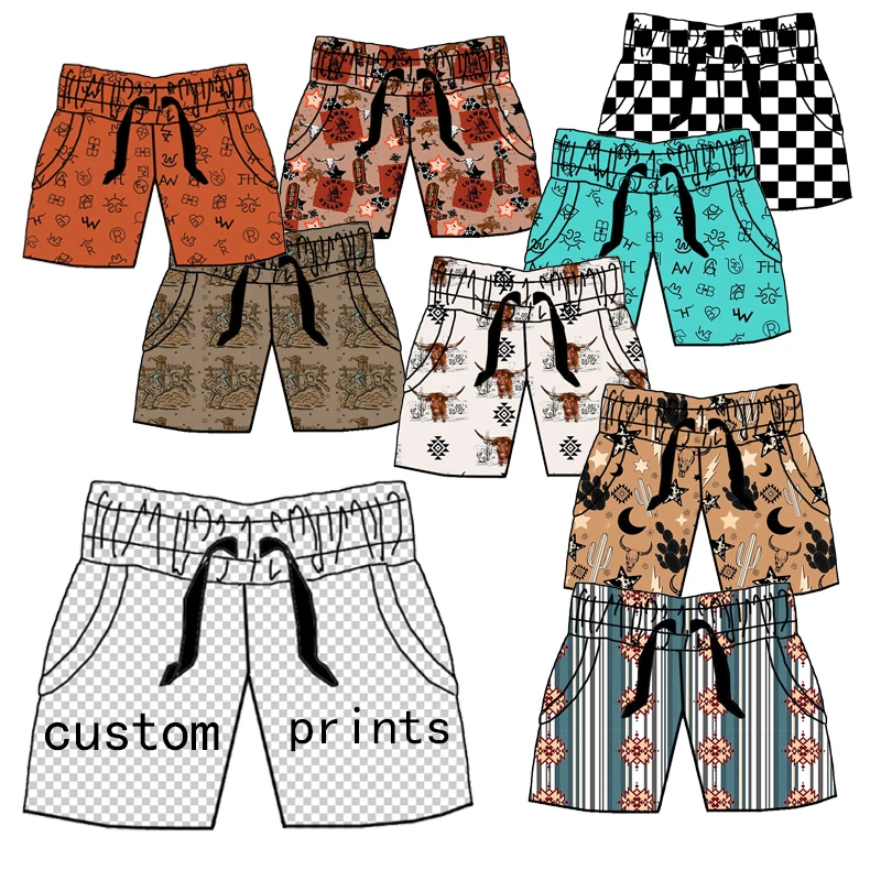 Wholesale Children clothing Boy high waist with pockets Western custom Summer Fashion style kid swim shorts