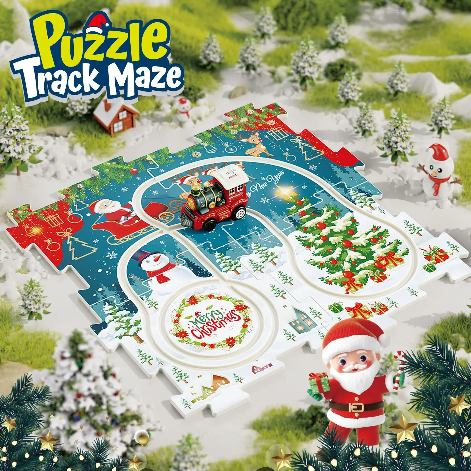 Christmas puzzle rail electric vehicle toy DIY assembly puzzle track play set kids track train puzzle board building logic game