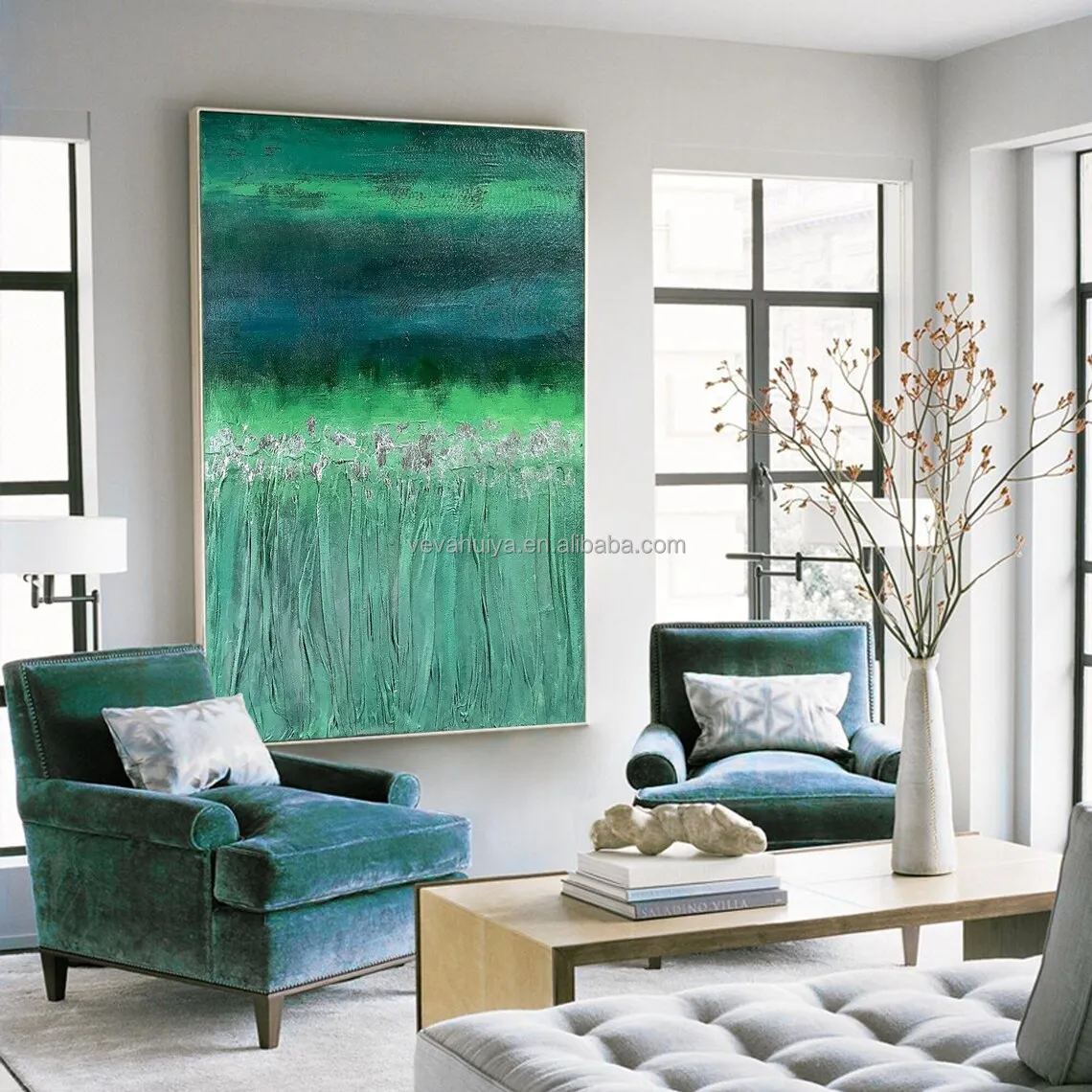 Abstract Painting - Abstract Wall art tree Green  canvas Painting Winter Art artwork Heavy Textured by OTO