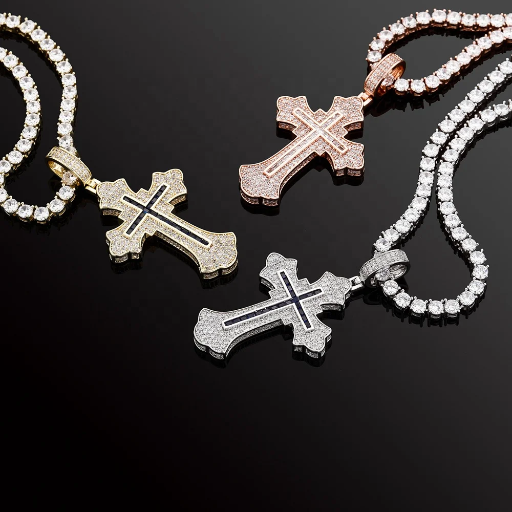 Mister Jewelry Luxury Iced Out Baguette Jesus Cross Statue Charm Pendant Necklace
