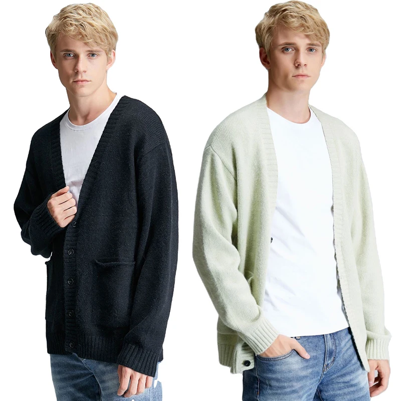 Кардиган pro-win из 2021 хлопка для пар, свитер, пальто, повседневные свободные мужские и женские кардиганы с длинным рукавом и V-образным вырезом, вязаная верхняя одежда