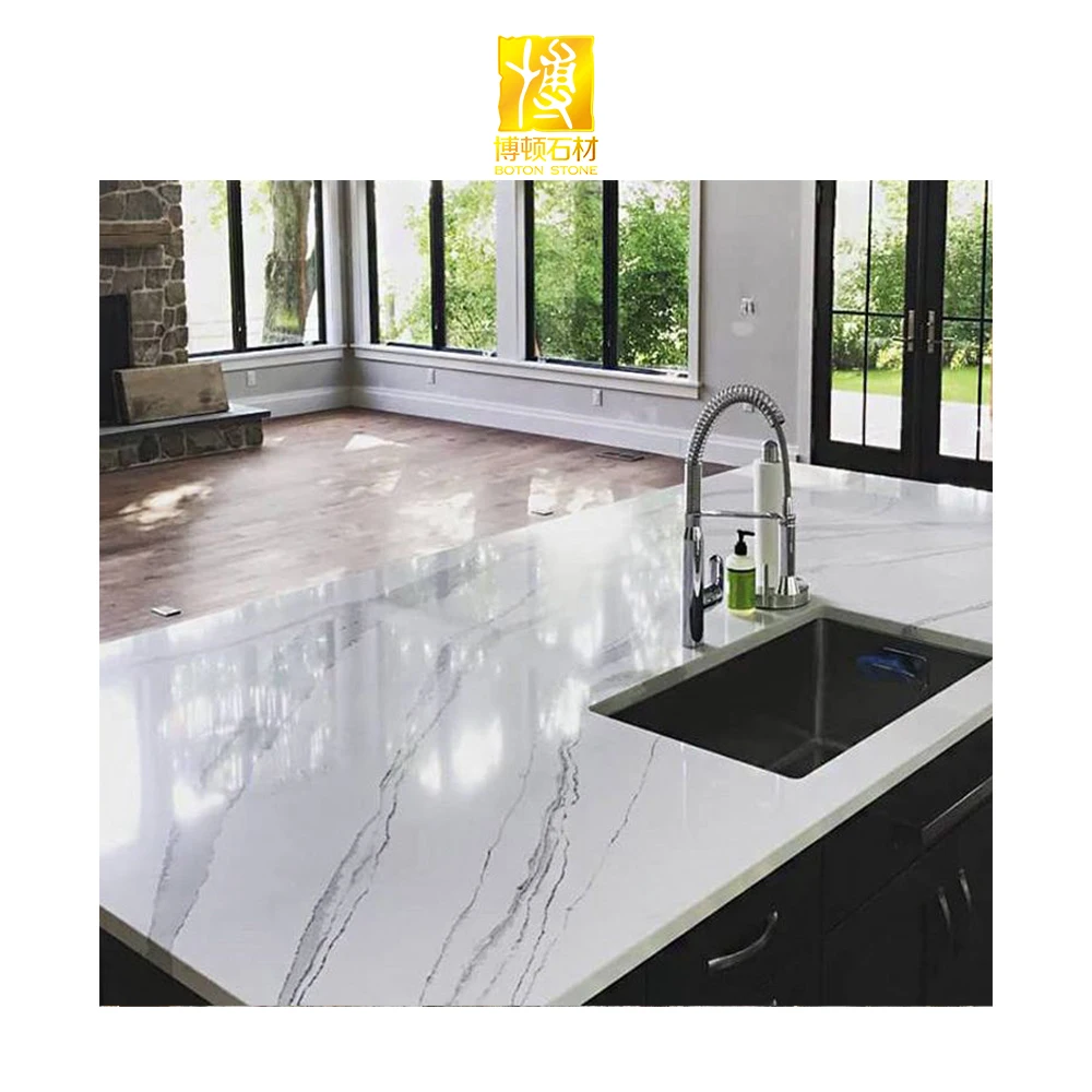 BOTON STONE Artificial Stone White Bathroom Tiles Kitchen Countertop White Quartz Stone Slabs