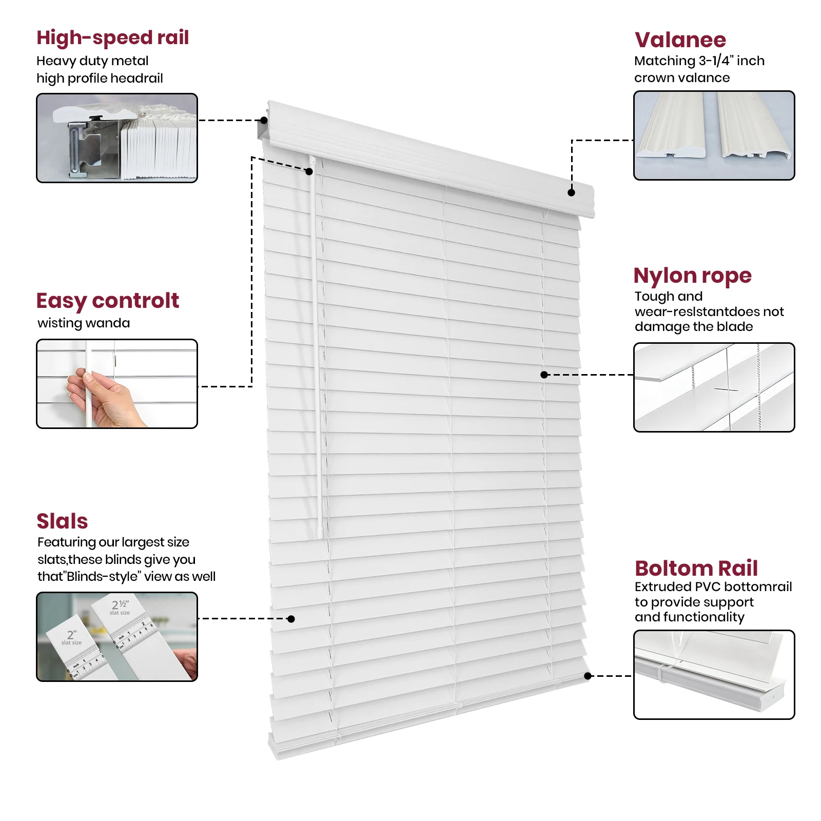 Factory Wholesale Custom Size Window Blinds 2 inches Cordless Faux Wood Venetian Blind