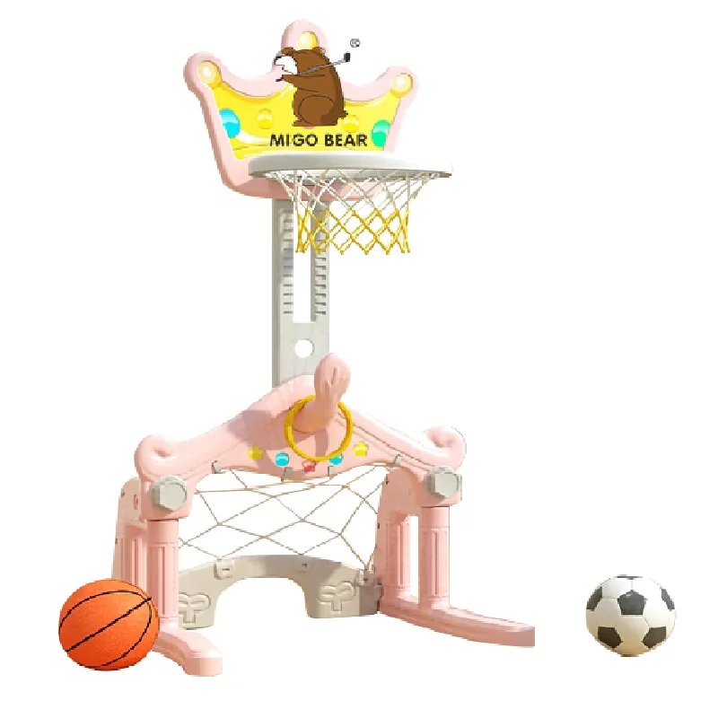 MIGO Bear Portable Children Mini Kids Basketball Goals Hoop Stand Adjustable Height Baby Play Indoor Basketball Hoop Outdoor Toy