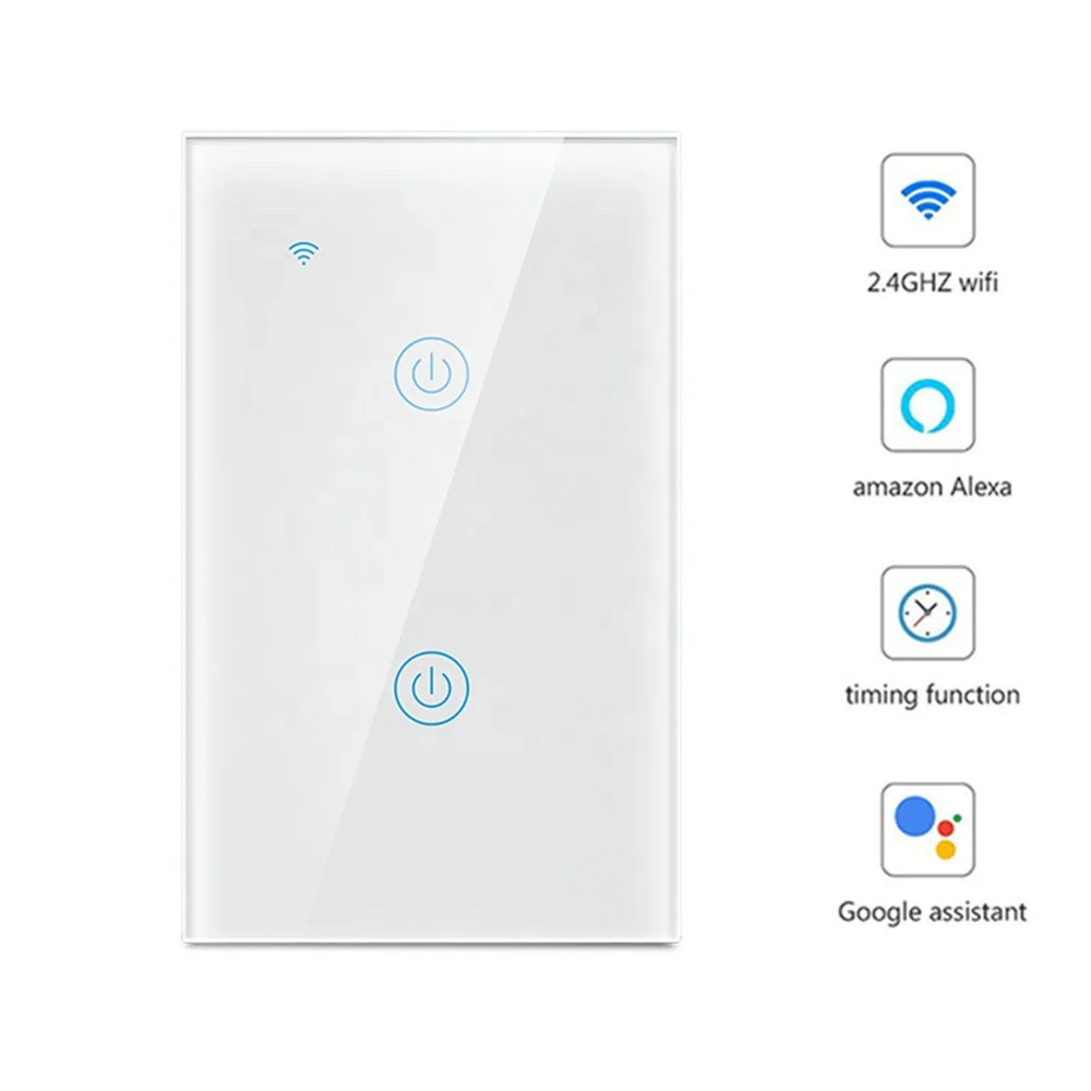 Оптовая продажа Wi-Fi 2 Gang сенсорный переключатель электрических выключателей 220V/2 4 ГГц пульт дистанционного управления выключатель света Умный дом работает с Alexa