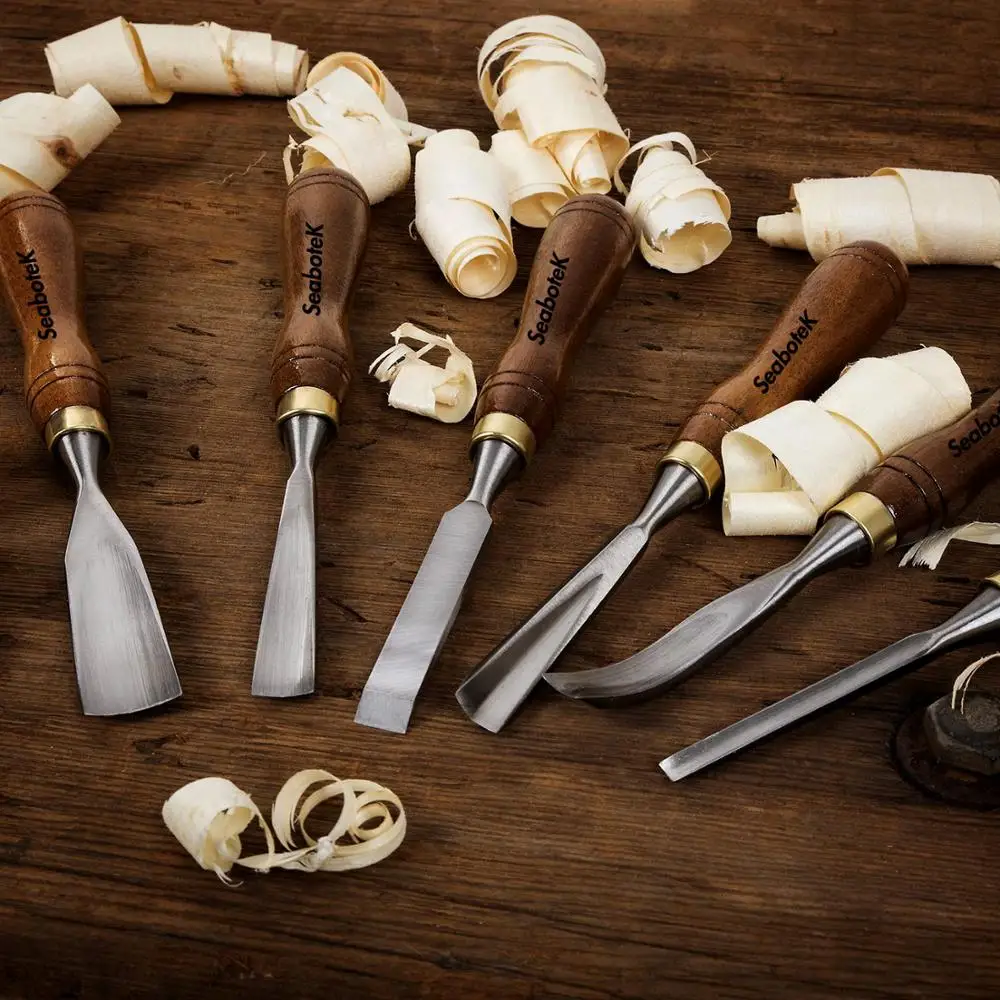 7 шт. инструменты для деревообработки резьбы по дереву набор резцов с ручкой из ореха деревянный ящик хранения