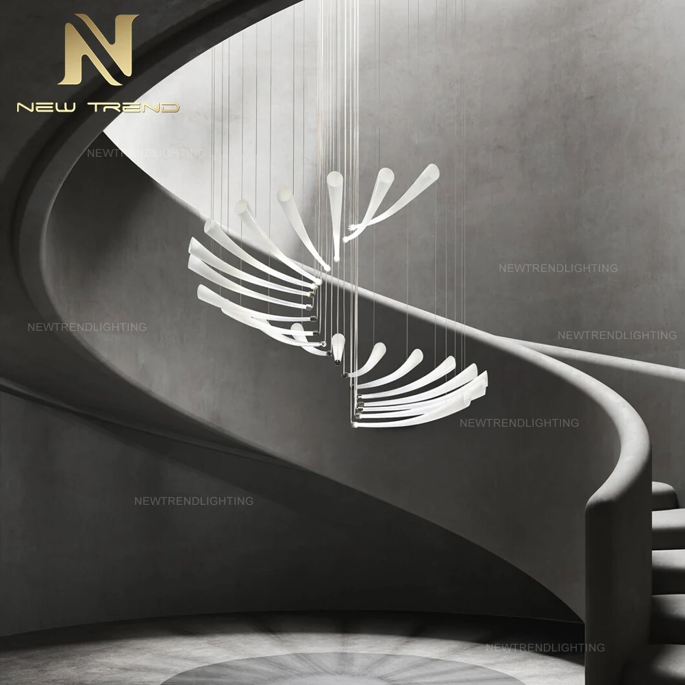 Hot Selling Villa Living Room Dining Room Staircase Decorative Metal Glass Tubular LED Chandelier Light