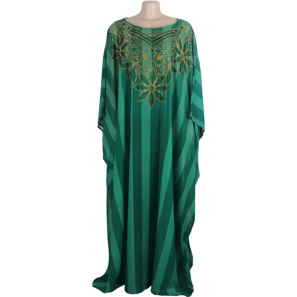 2024 Luxury Green Embroidery African Maxi Dress for Women Elegant Lady Wedding Evening Party Dresses Eid Muslim Kaftan Robe