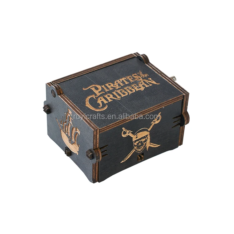 Wholesale New Arrival 2019 Black Hand Cranked Wooden Music Box Sailor Moon Pink Panther Bealtes Spirited Away for Gifts