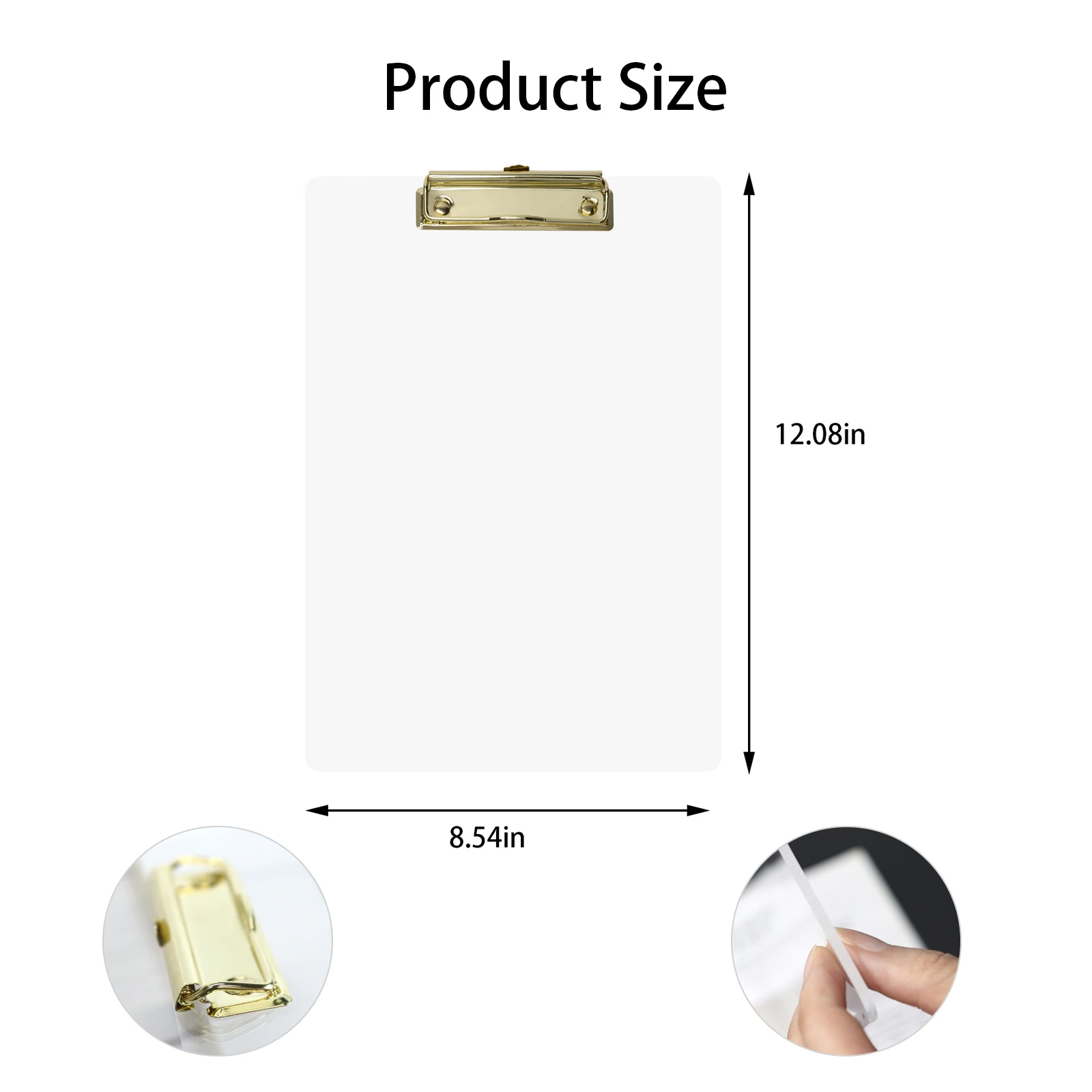 Custom Designed Office Stationery A4 Clear Color Acrylic Clipboard with Gold Binder clip