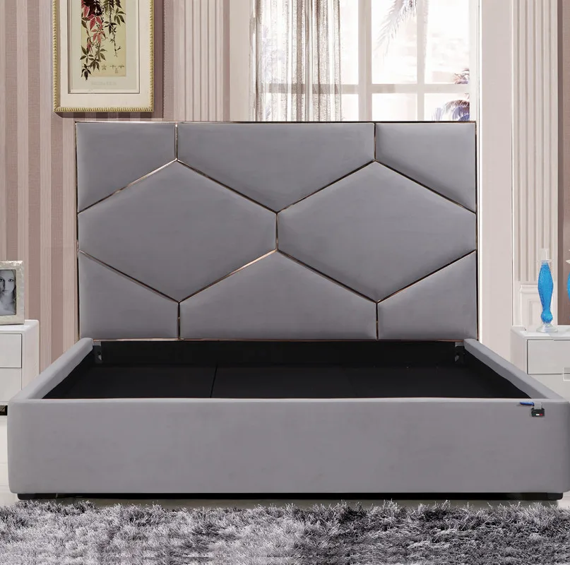 Фабричная двухбортная спинка, рама из твердого бука, прочная и долговечная кровать в простом стиле, кровать большого размера для гостиной