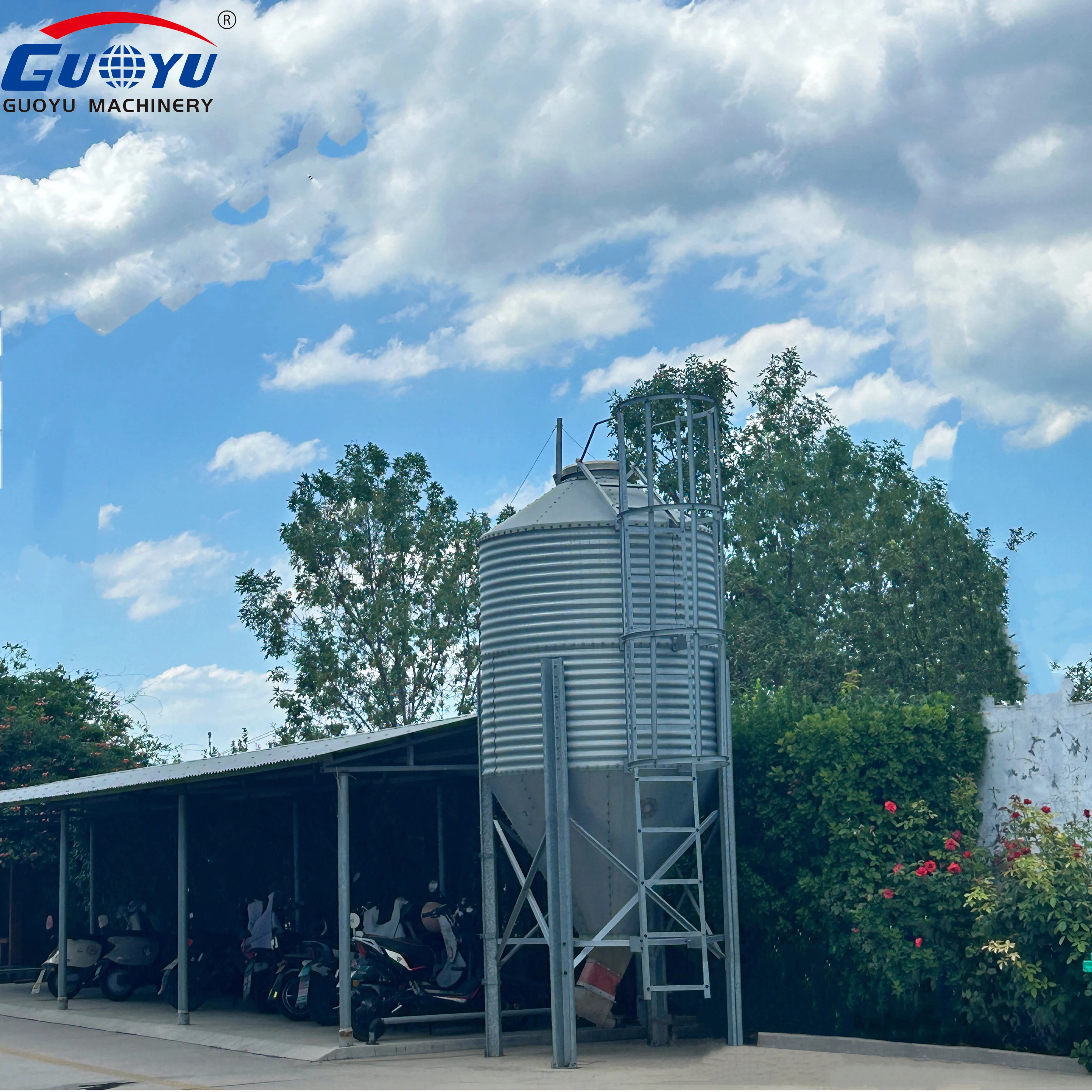 Large Capacity Galvanized Steel Rice Husk Storage Silo Livestock  Automatic Feeding  Machine