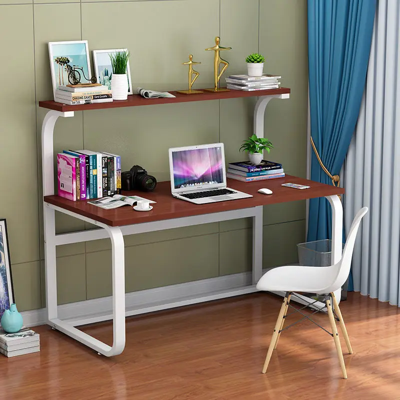 Simple Steel wood desktop bookshelf integrated office table for student with bookcase Large computer Desk