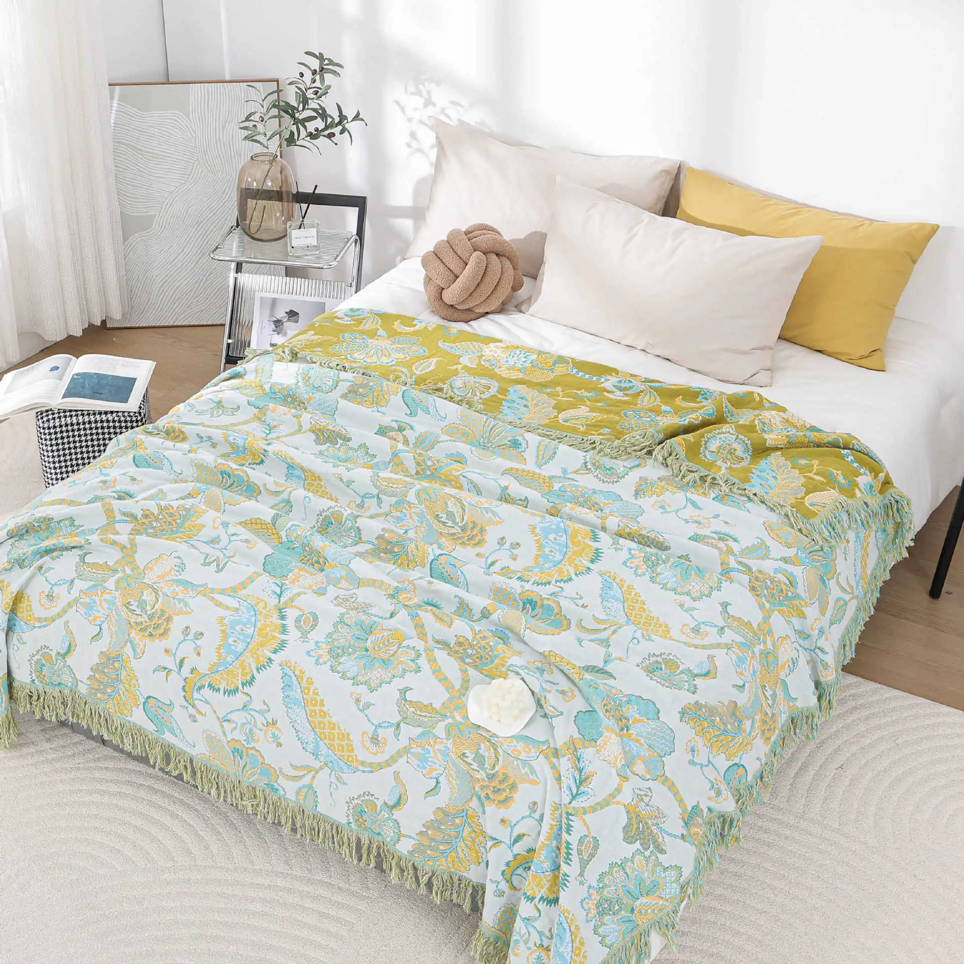 New pure cotton gauze bed cover tassel sofa towel cover blanket with best price