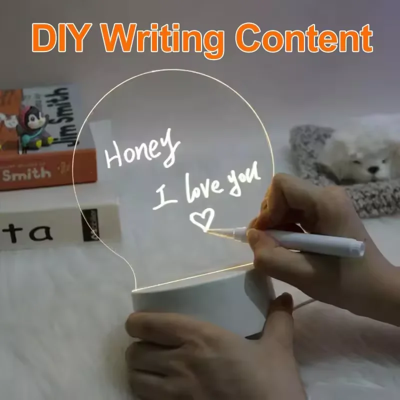 Hot Sale DIY Blank Clear 3D Acrylic Rewritable Led light note board Lamp 3d message board acrylic lamp