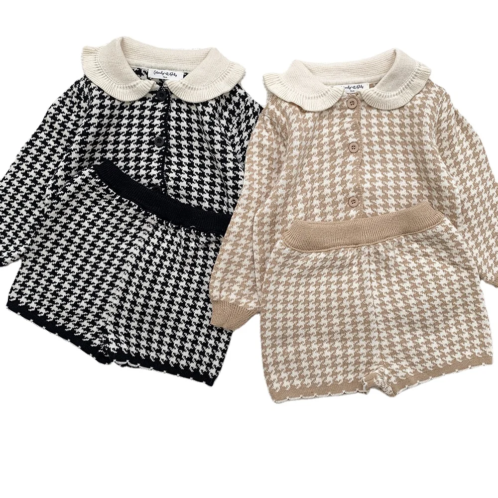 2023 Spring newborn baby kids 2 pcs clothing sets  knitted cardigan with shorts rompers Jacquard knitwear set for baby girls