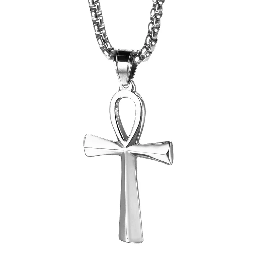 Custom Jewelry Ancient Egyptian Cross Of Life Simple Man Cross Stainless Steel Religious Necklace