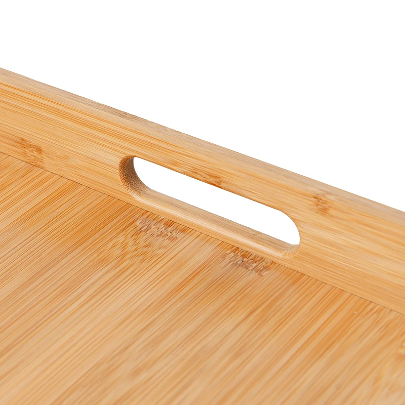 Natural Large Square Wood Serving Tray For Coffee Tea Dinner Breakfast Bamboo Serving Tray With Handle