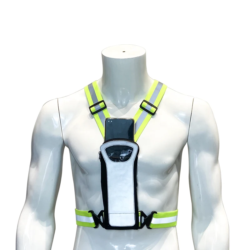 Hi Vis Vest Adjustable Safety Reflective Running Vest Mobile phone holder buckle, reflective safety belt