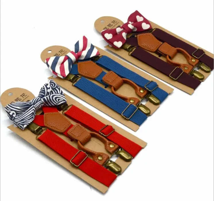 Soild Color Children Belt Bowtie Set Baby Boys Girls Suspenders Clip-on Y-Back Braces Bow Tie Elastic Kids Adjustable