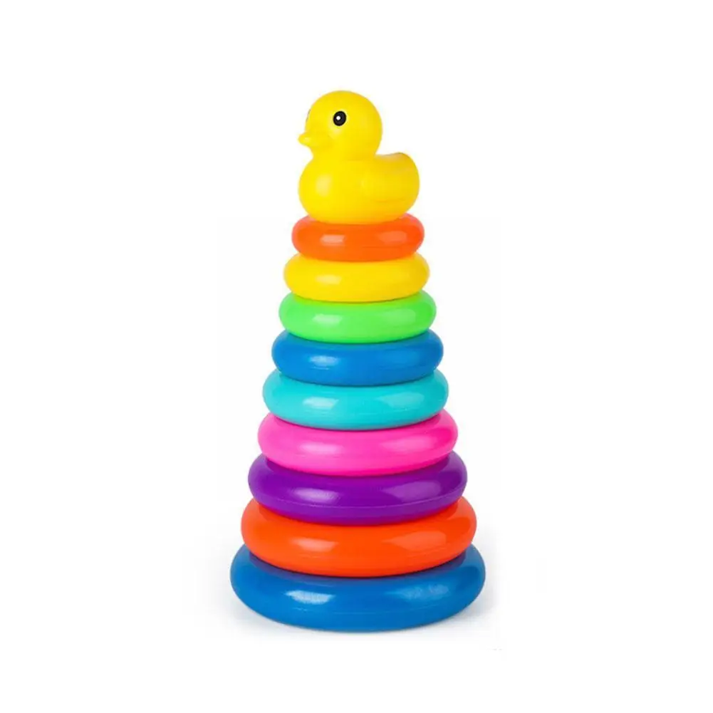 HUAMJ New Arrival Montessori Rainbow Tower Color Cognitive Baby Kids Building Block Stacking Rings Toy