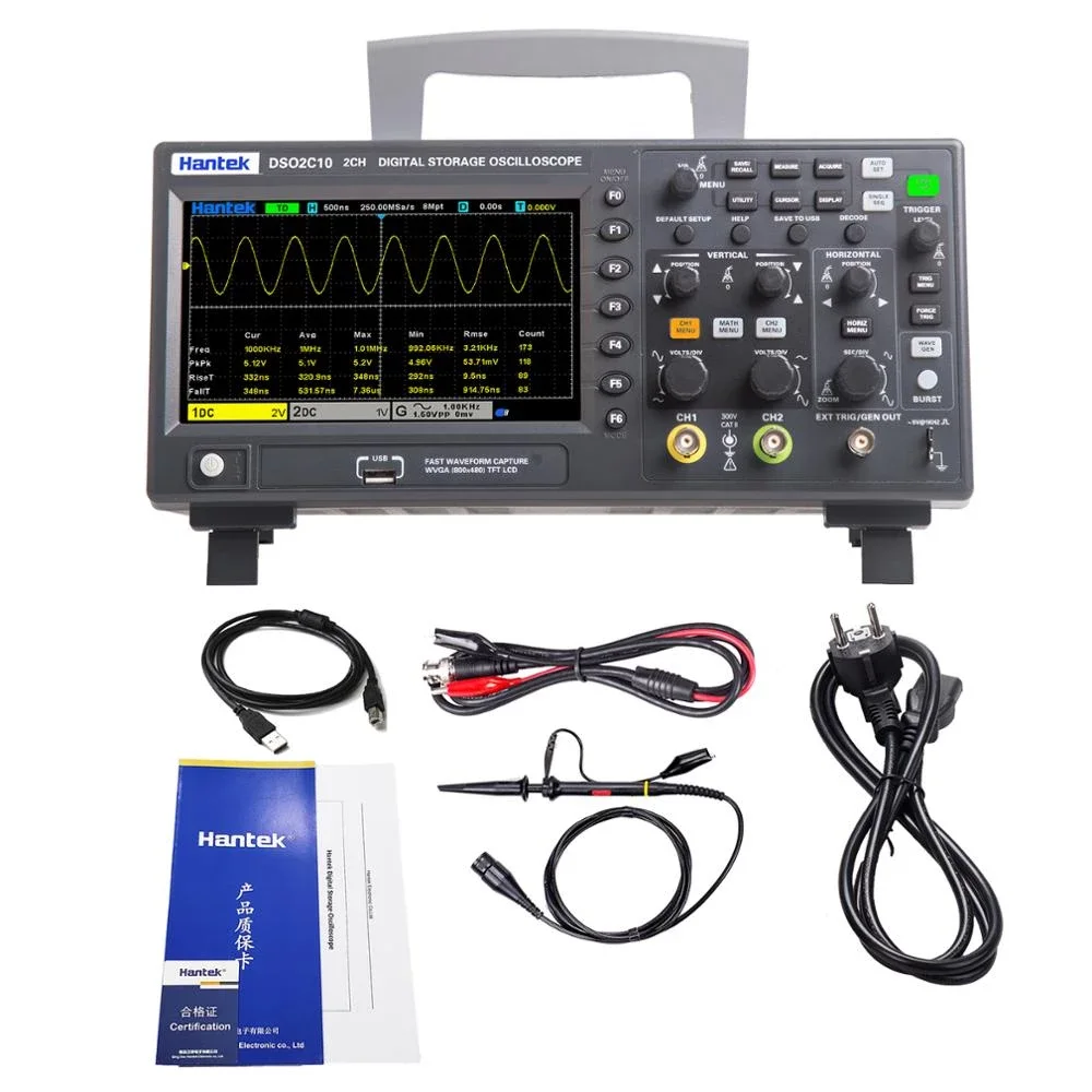 Цифровой осциллограф Hantek Dso2c10, двухканальный портативный экономичный осциллограф с полосой пропускания 100 МГц