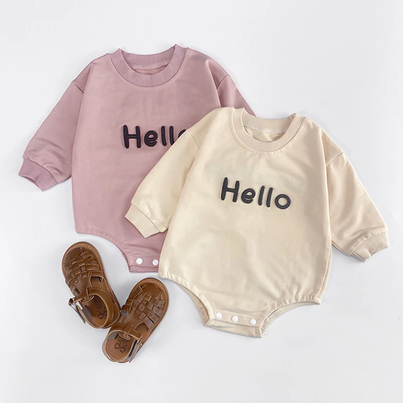 Customized HELLO Embroidery Print Baby Girl Boy Romper Short Sleeve Summer Newborn Bodysuit