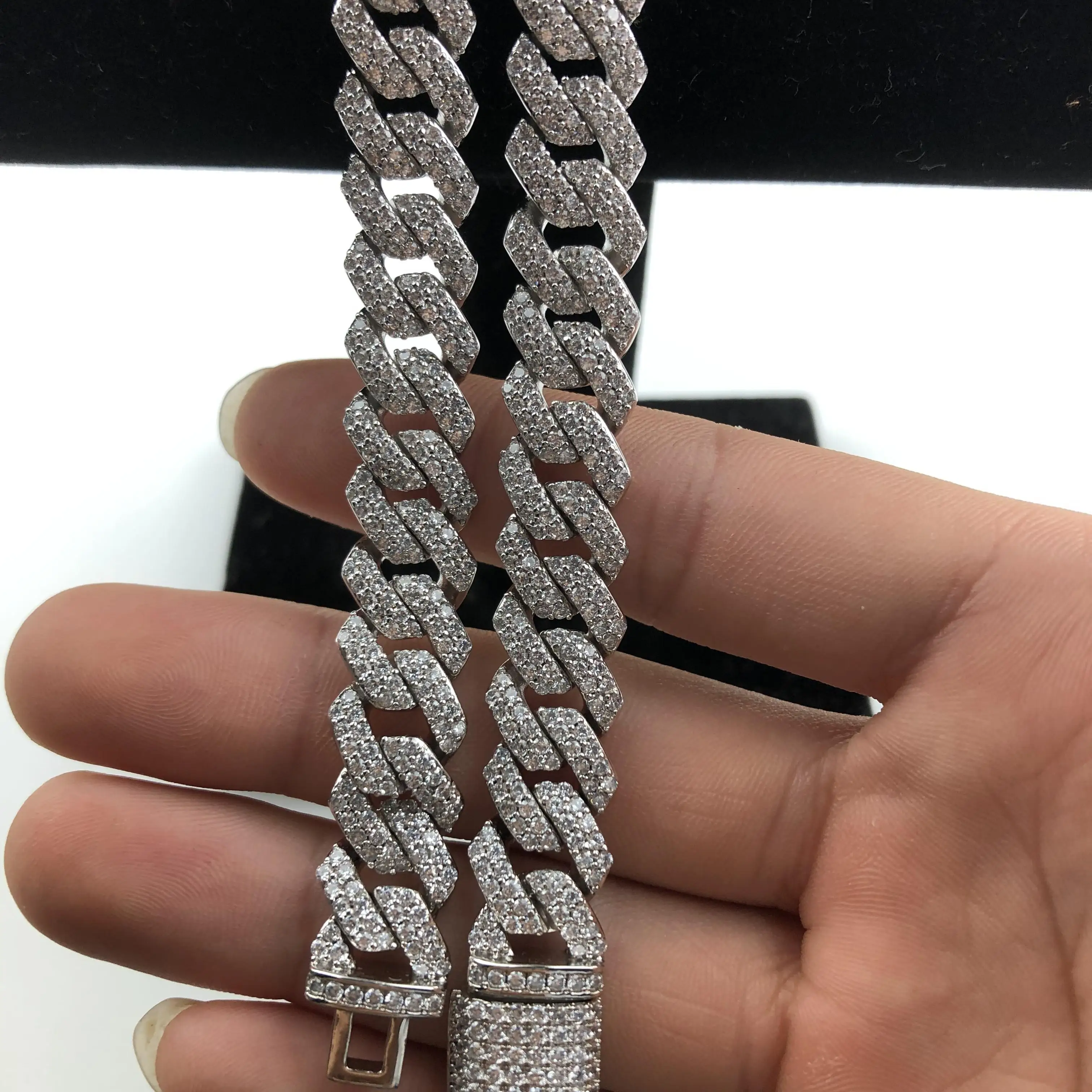 12mm jewelry fork Cuba link chain with stone
