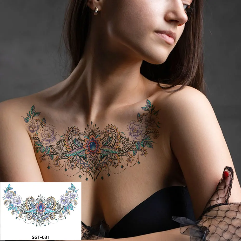 Different Design Underboob Temporary Tattoos Colorful Realistic Removable Sexy Chest Waist Tattoo Stickers for Women