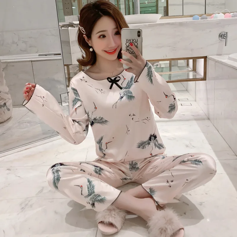 
Wholesale Silk Sleepwear Long Sleeve Pajama Night Shirt Pyjama Sets Pijama De Mujer Piyama Wanita Pillamas Damas 