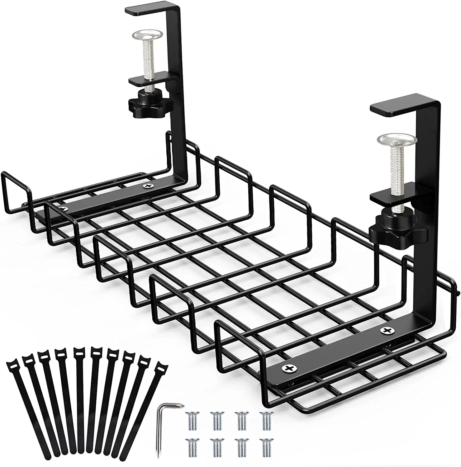 No Drilling Adjustable and Removable Metal Under Office Desk Cable Management Tray