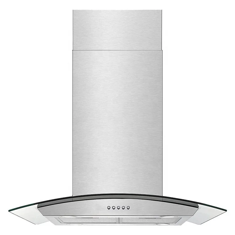 Curved Glass Island Range Hood Ceiling Mounted Kitchen Hood Over Island