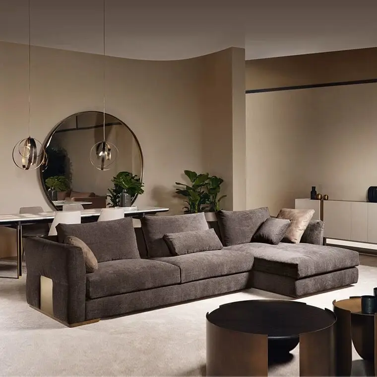 Italy Luxury Cotton And Linen Living Room Sofa Metal Foot Design Modern Sofa