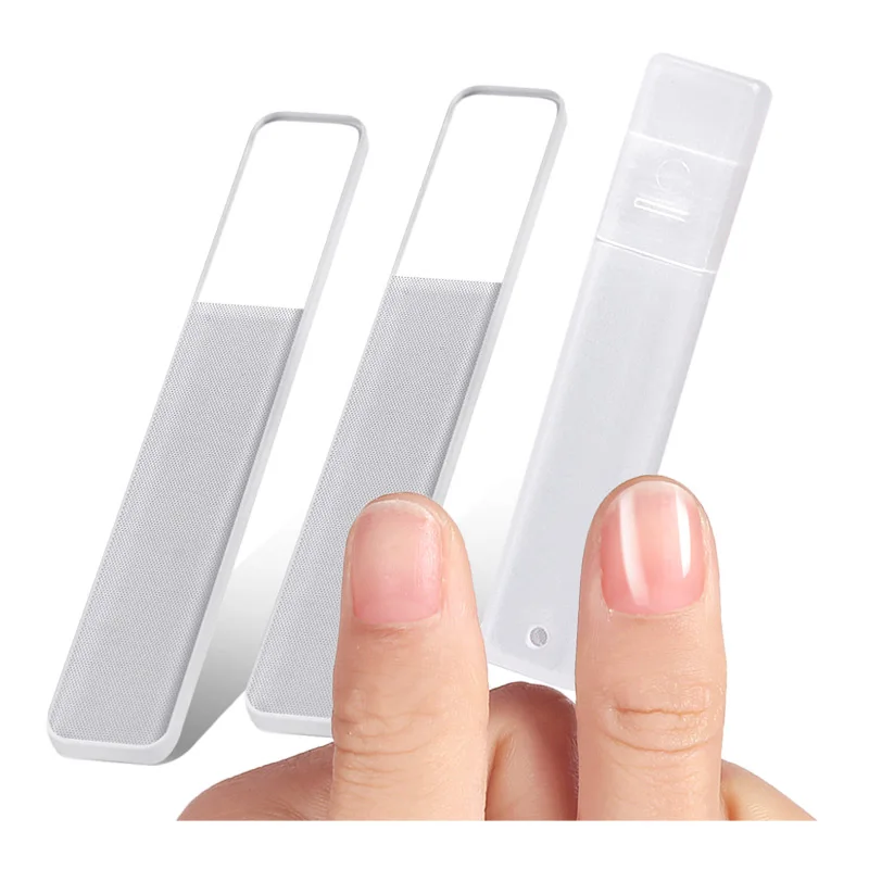Custom printed logo box shaped glass nail file Double sided nail polish file Durable nano glass nail file