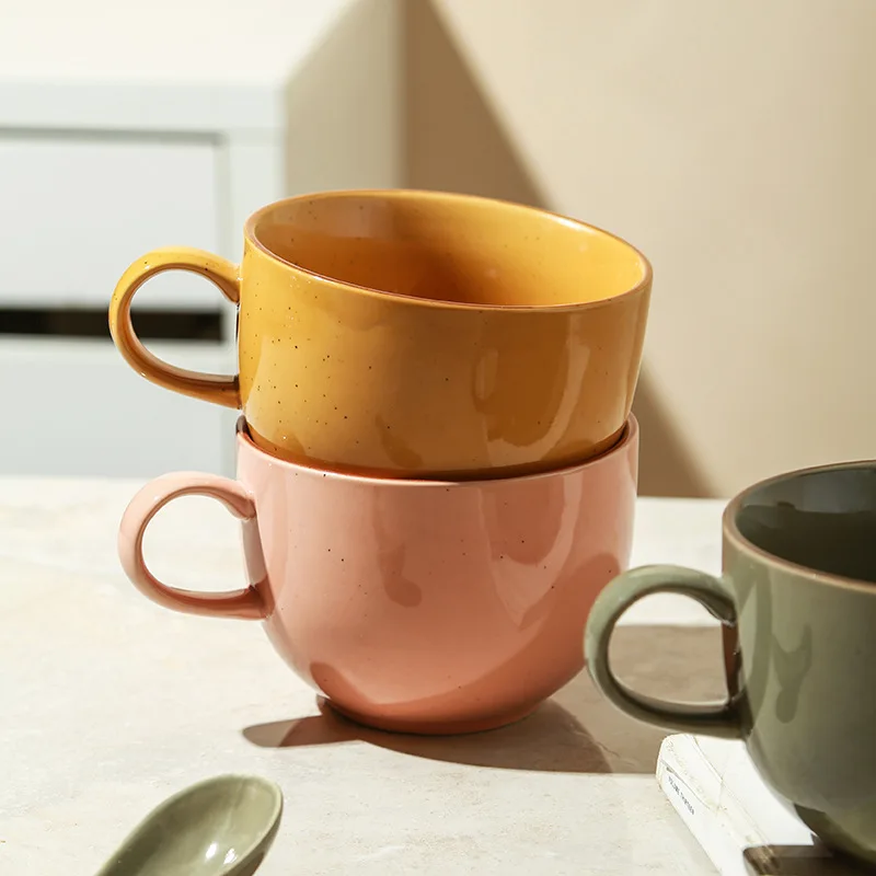 pink yellow 22 oz rough sesame glaze ceramic jumbo cup soup mug