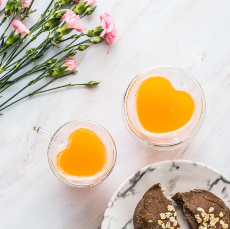  New design heart shape double wall glass cup juice milk mug
