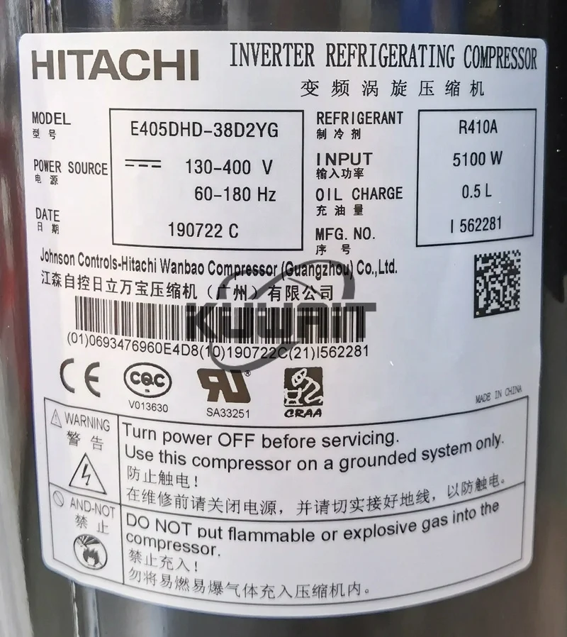 HITACHI инверторный Холодильный компрессор E405DHD-38A2YG E405DHD-36D2YG
