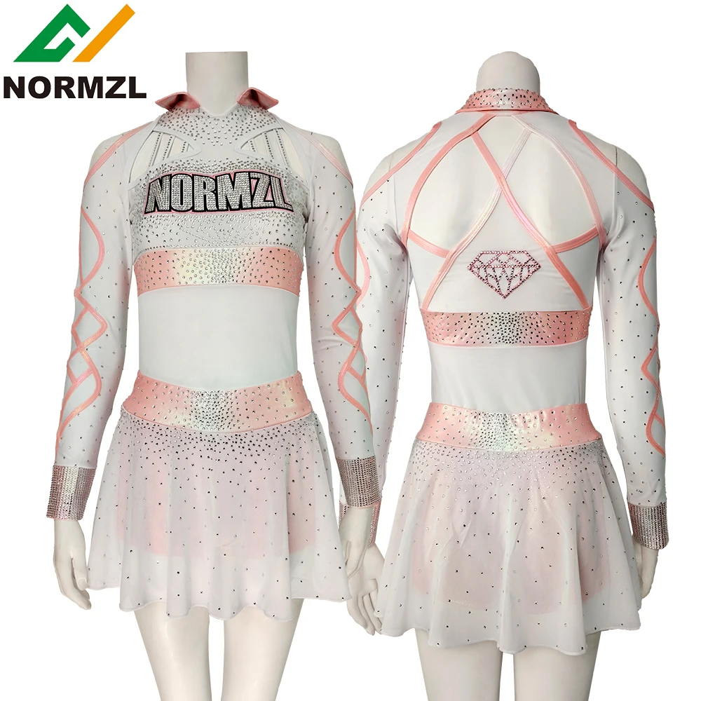 pink rhinestone shiny new style customized design normzl cheerleader costume performance wear cheerleading dance uniform
