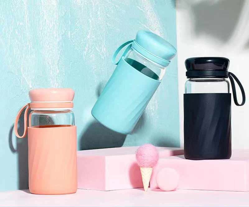 
high borosilicate glass water bottle custom cute portable new design 