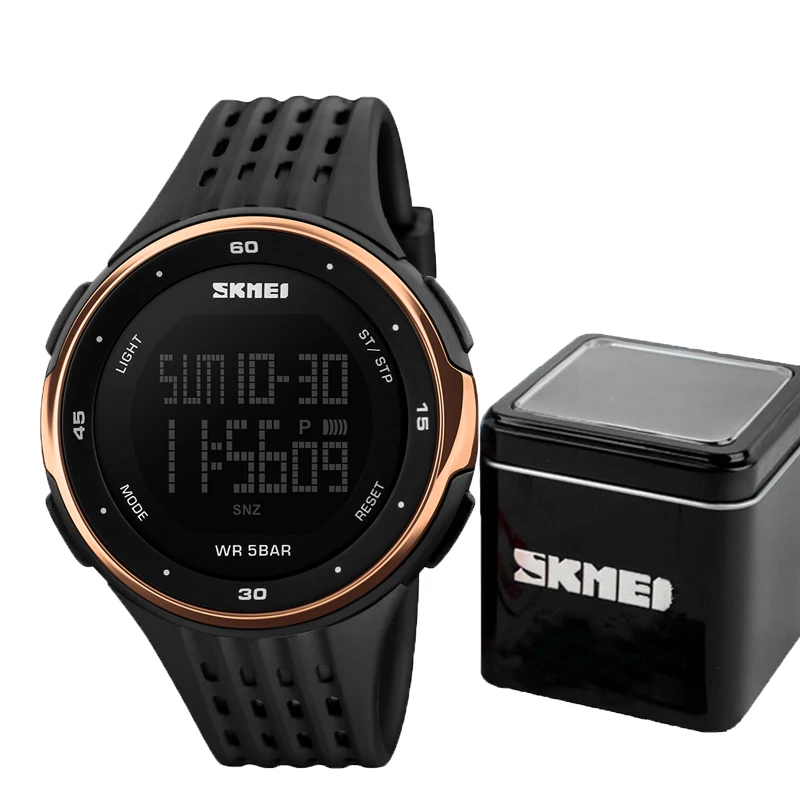 SKMEI 1219 fashion sports 50m waterproof led chronograph black digital wrist watch mens